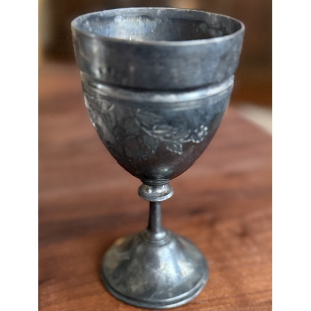 Meriden Silver Company Wine Chalice Goblet Stemmed Inscribed 1523 Patina Flowers